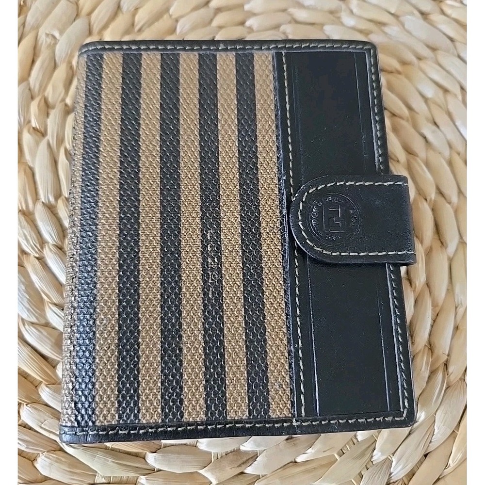 VTG FENDI Pequin Stripe Bifold Card Wallet Snap Close Athenticity Verified VGUC